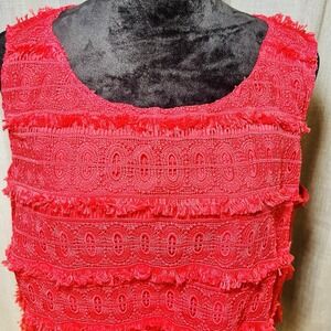 Talbots Coral Orange Sleeveless Crochet Lace Overlay Blouse Size 16 Boho Fringe